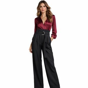 GANNI High-Waisted Wide-Leg Pants Paperbag Waist Black